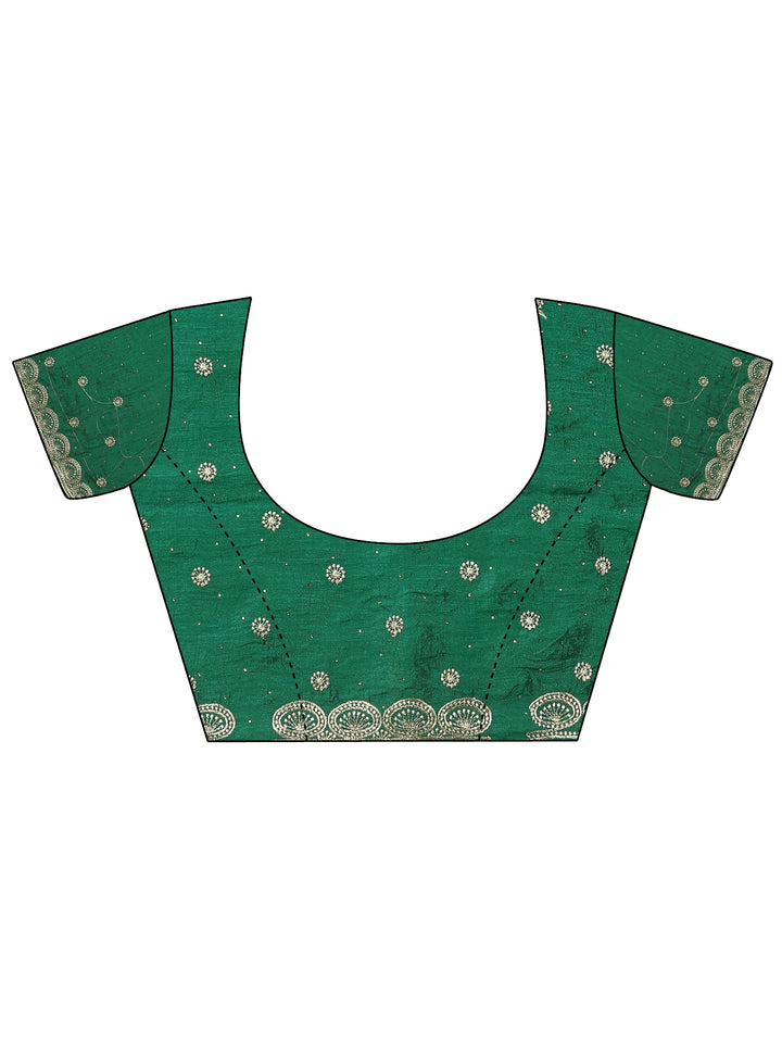 Green Embellished Silk Blend Saree With Unstitched Blouse Piece