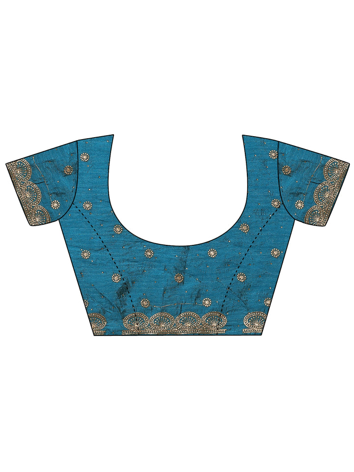 Blue Embellished Silk Blend Saree With Unstitched Blouse Piece