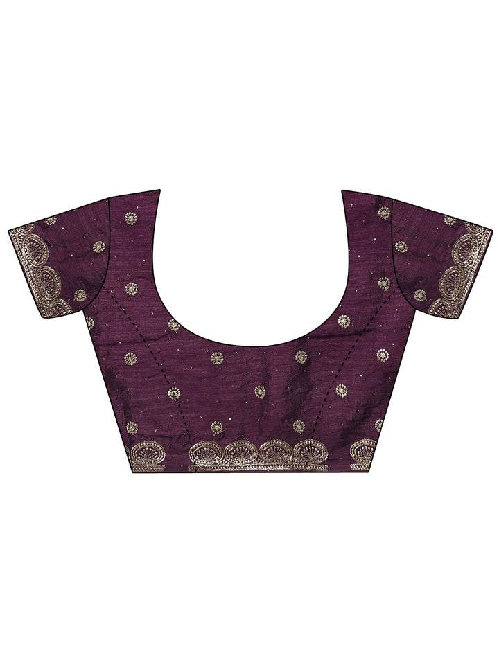 Burgundy Embellished Silk Blend Saree With Unstitched Blouse Piece