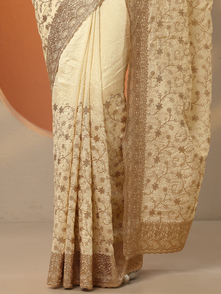 Gold Embellished Silk Blend Saree With Unstitched Blouse Piece