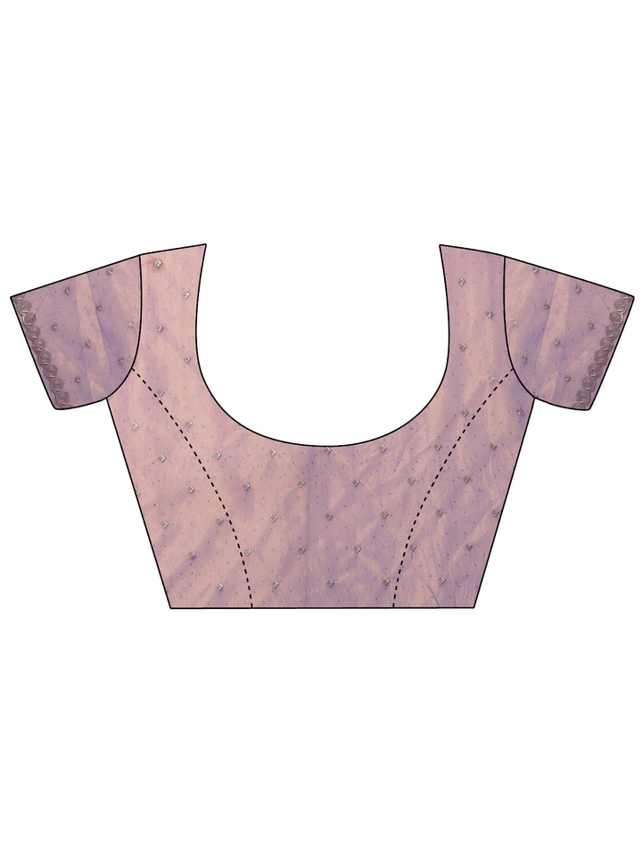 Lavender Embellished Nylon Saree With Unstitched Blouse Piece