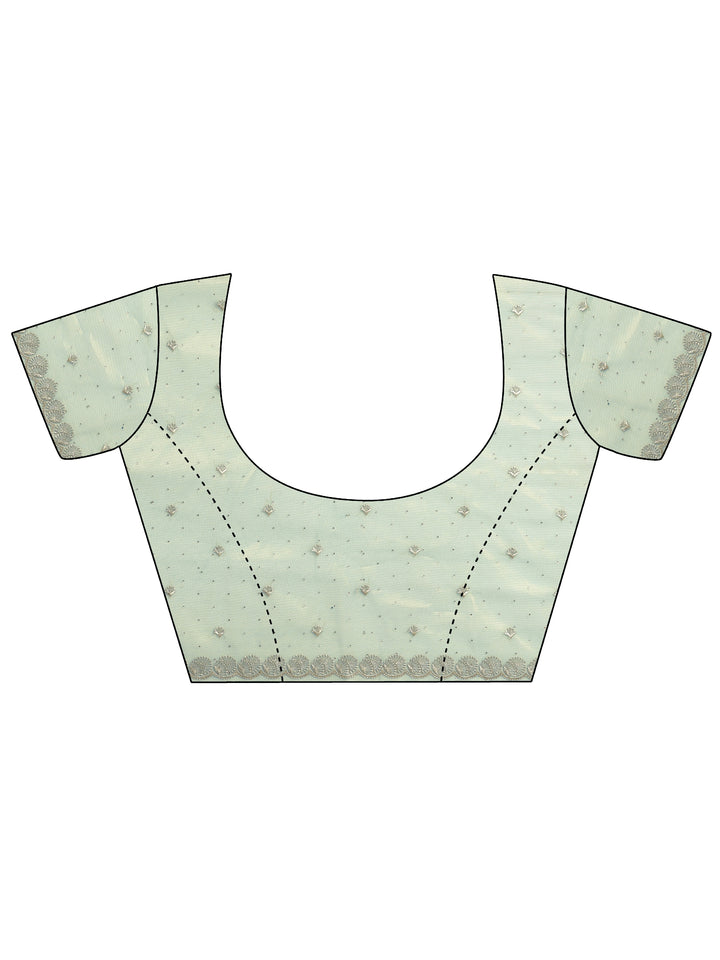 Blue Embellished Nylon Saree With Unstitched Blouse Piece