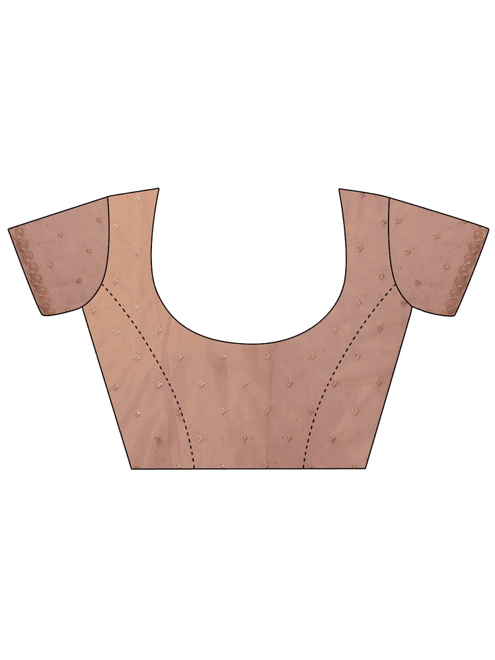 Coral Embellished Nylon Saree With Unstitched Blouse Piece