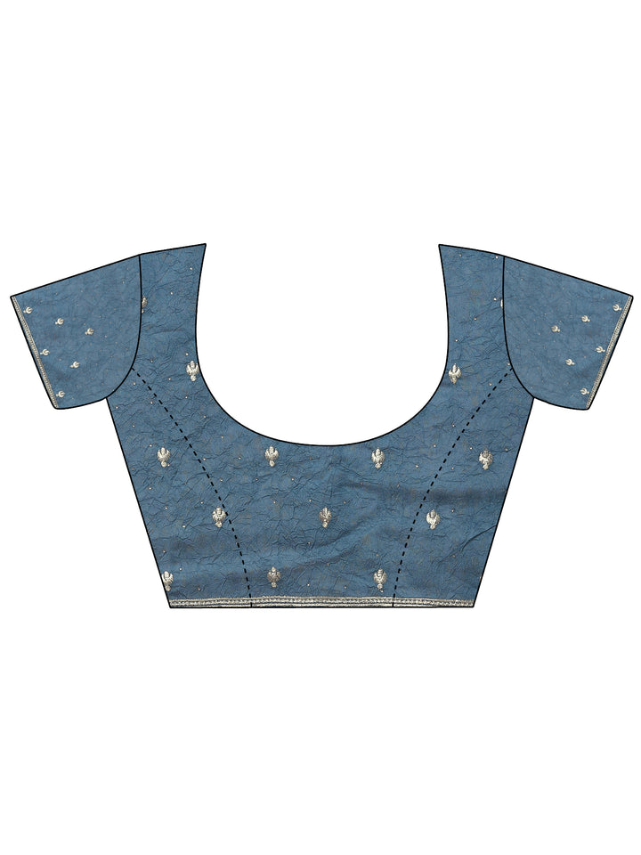 Blue Embellished Silk Blend Saree With Unstitched Blouse Piece