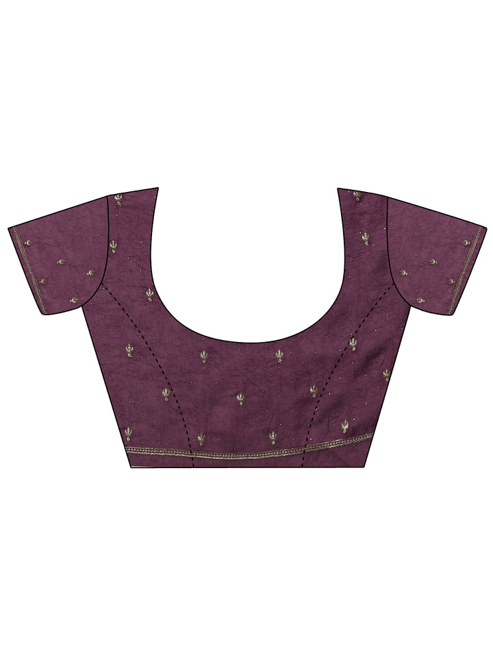 Burgundy Embellished Silk Blend Saree With Unstitched Blouse Piece