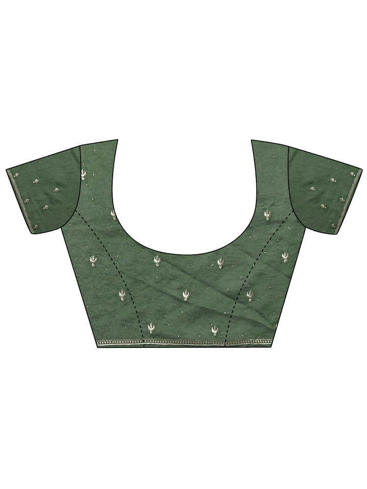 Green Embellished Silk Blend Saree With Unstitched Blouse Piece