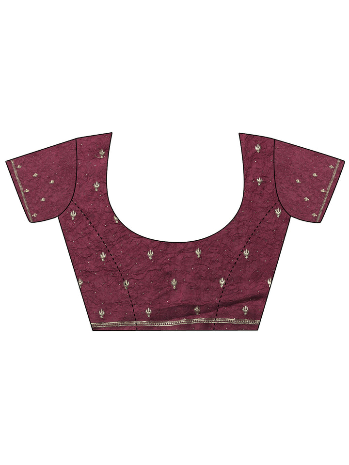 Maroon Embellished Silk Blend Saree With Unstitched Blouse Piece