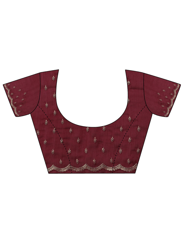 Maroon Embroidered Organza Saree With Unstitched Blouse Piece