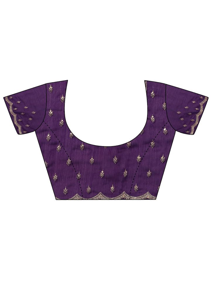 Purple Embroidered Organza Saree With Unstitched Blouse Piece