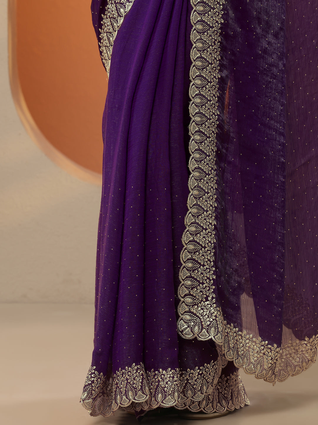 Purple Embellished Organza Saree With Unstitched Blouse Piece