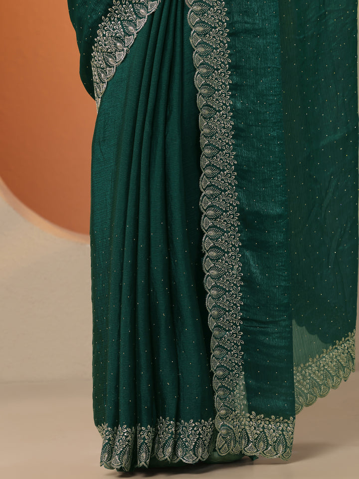 Green Embellished Organza Saree With Unstitched Blouse Piece