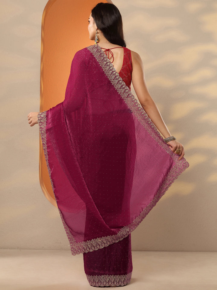 Red Embellished Organza Saree With Unstitched Blouse Piece