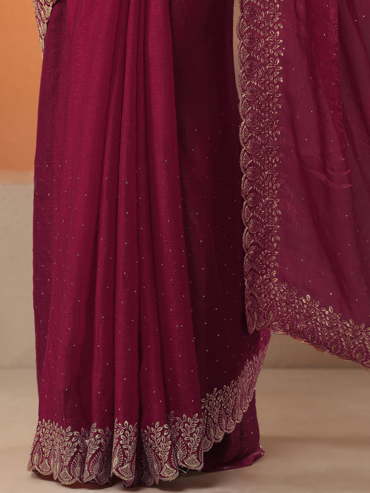 Red Embellished Organza Saree With Unstitched Blouse Piece