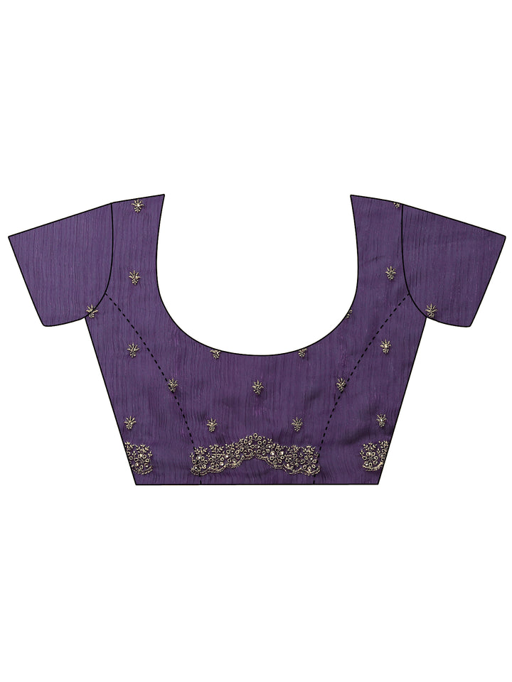 Purple Embroidered Organza Saree With Unstitched Blouse Piece