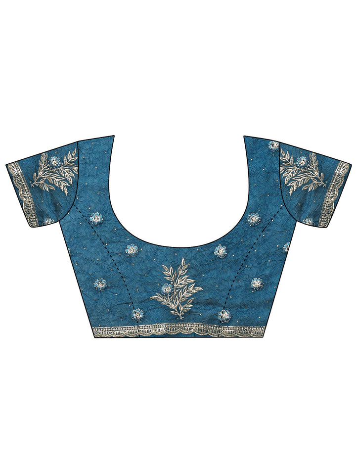 Blue Embellished Chinon Saree With Unstitched Blouse Piece