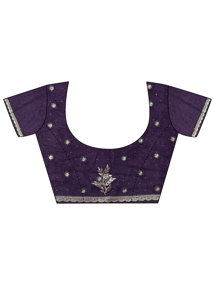 Burgundy Embellished Chinon Saree With Unstitched Blouse Piece