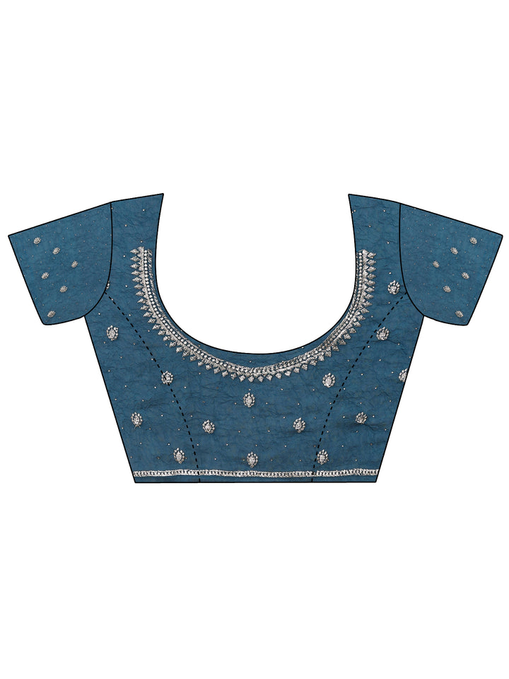 Blue Embellished Chinon Saree With Unstitched Blouse Piece