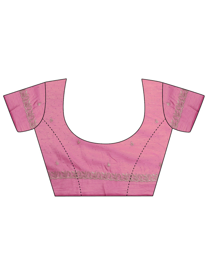 Pink Embellished Chinon Saree With Unstitched Blouse Piece