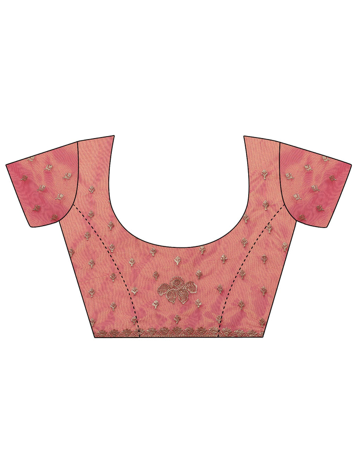 Coral Embroidered Nylon Saree With Unstitched Blouse Piece