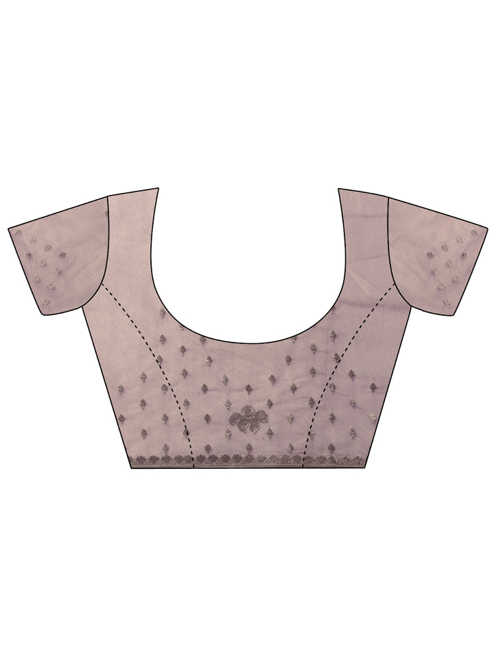 Lavender Embroidered Nylon Saree With Unstitched Blouse Piece