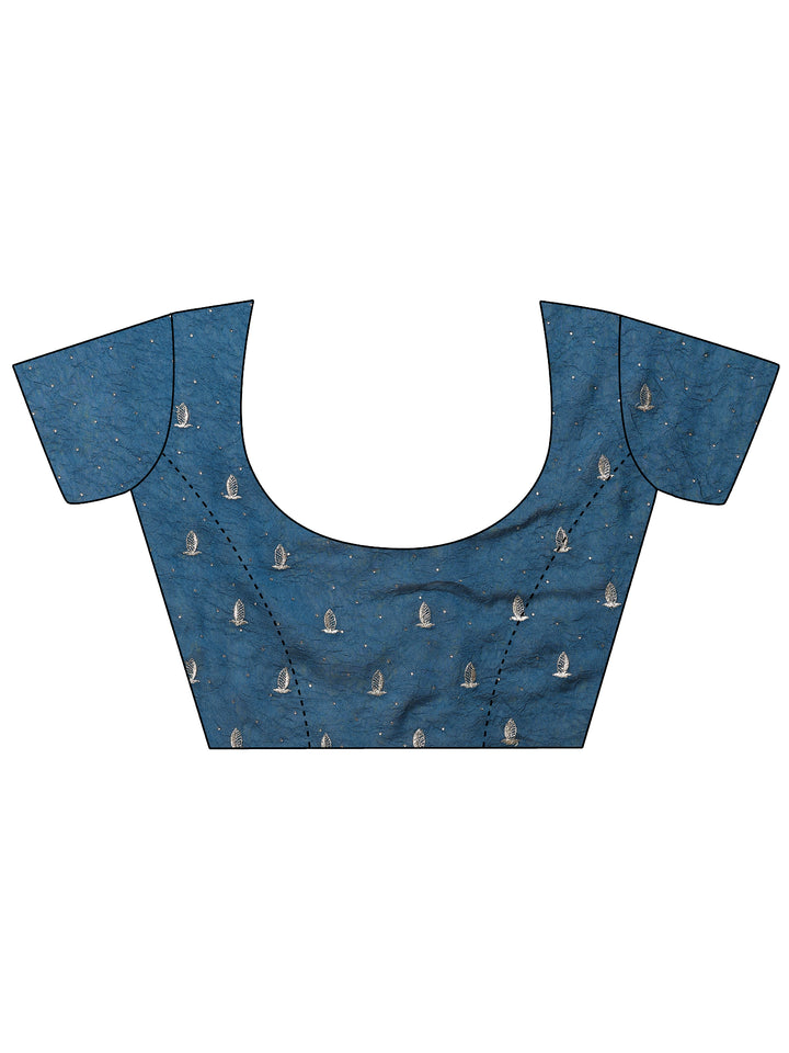 Blue Embellished Organza Saree With Unstitched Blouse Piece