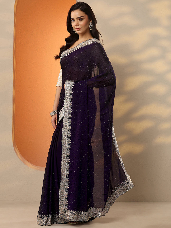 Burgundy Embellished Organza Saree With Unstitched Blouse Piece