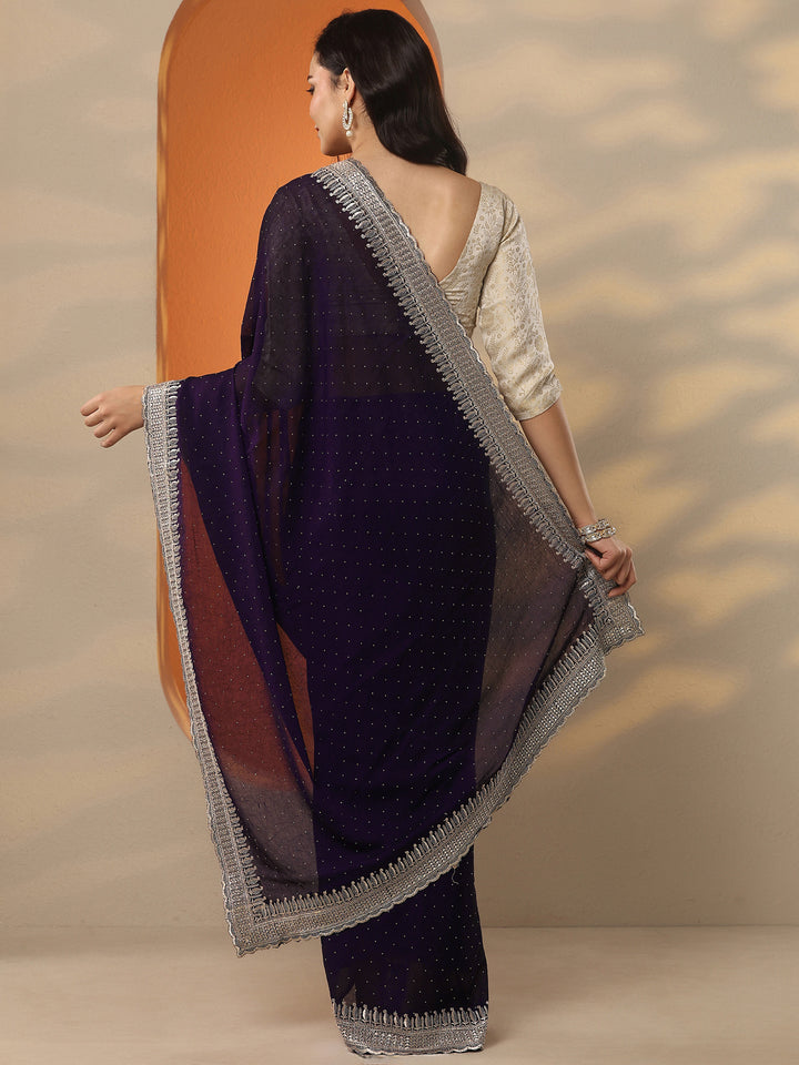 Burgundy Embellished Organza Saree With Unstitched Blouse Piece