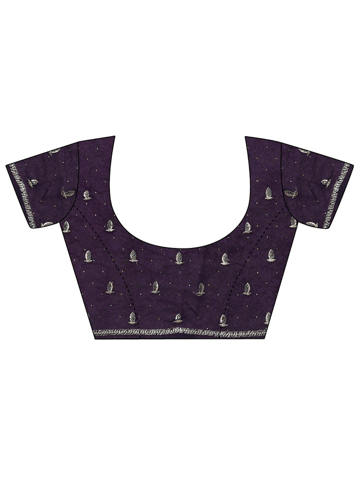 Burgundy Embellished Organza Saree With Unstitched Blouse Piece