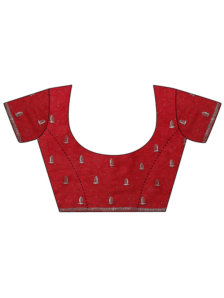 Red Embellished Organza Saree With Unstitched Blouse Piece