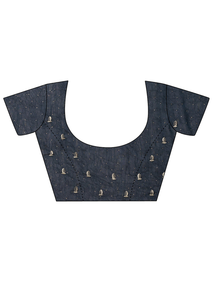 Blue Embellished Organza Saree With Unstitched Blouse Piece