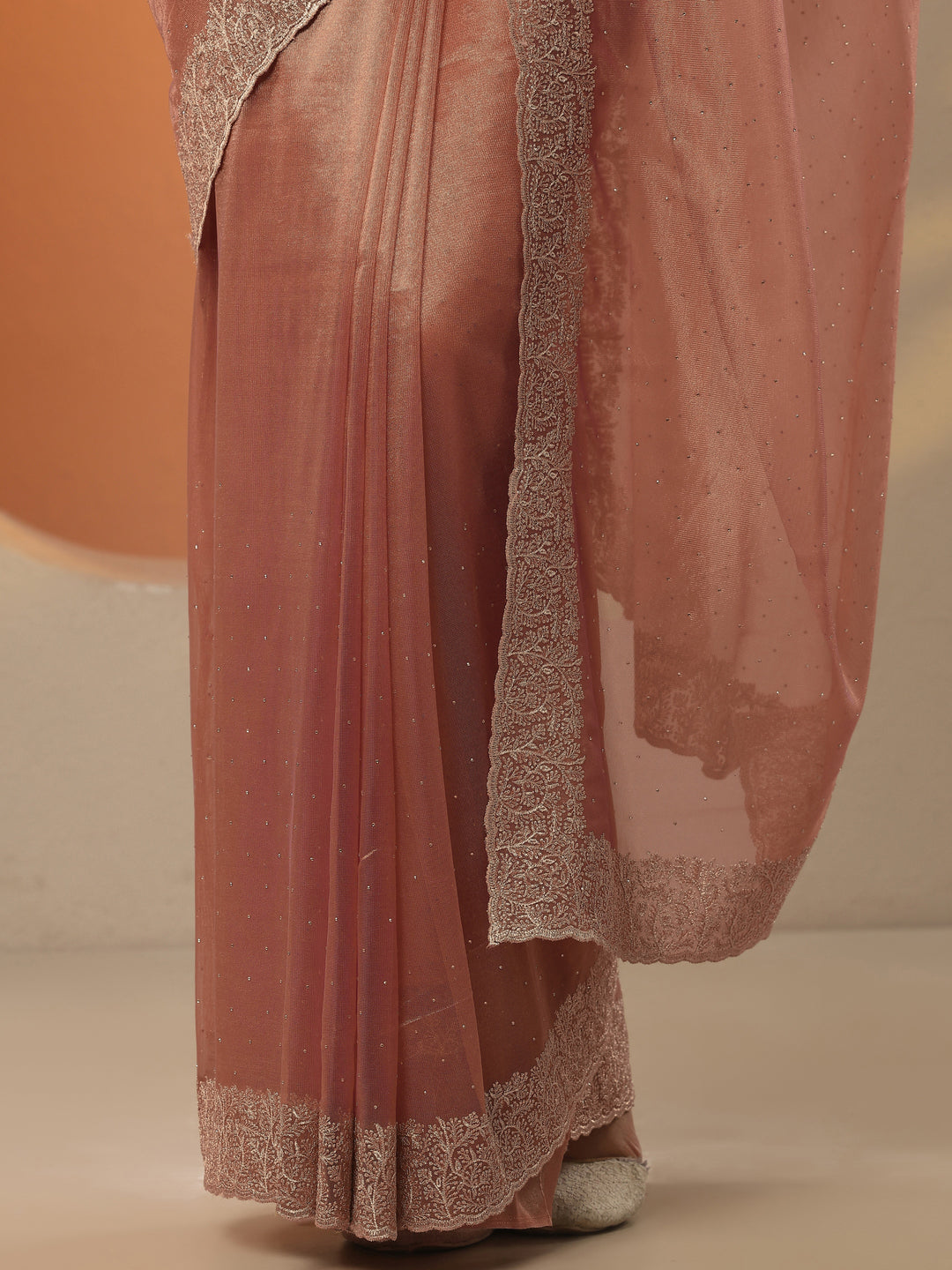 Orange Embellished Nylon Saree With Unstitched Blouse Piece