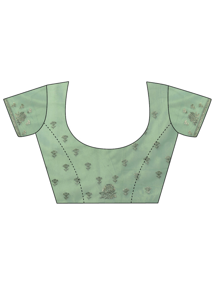 Green Embroidered Nylon Saree With Unstitched Blouse Piece