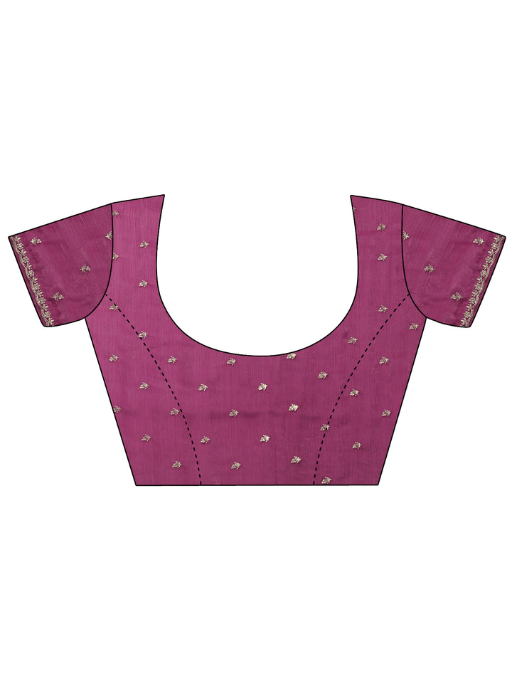 Magenta Embroidered Organza Saree With Unstitched Blouse Piece
