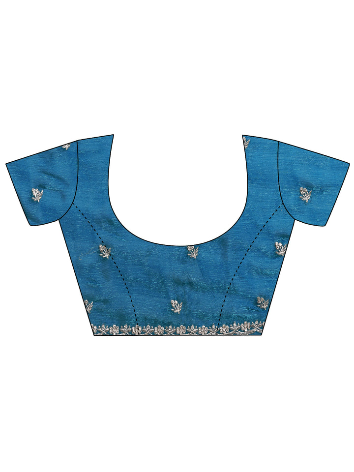 Teal Embroidered Organza Saree With Unstitched Blouse Piece