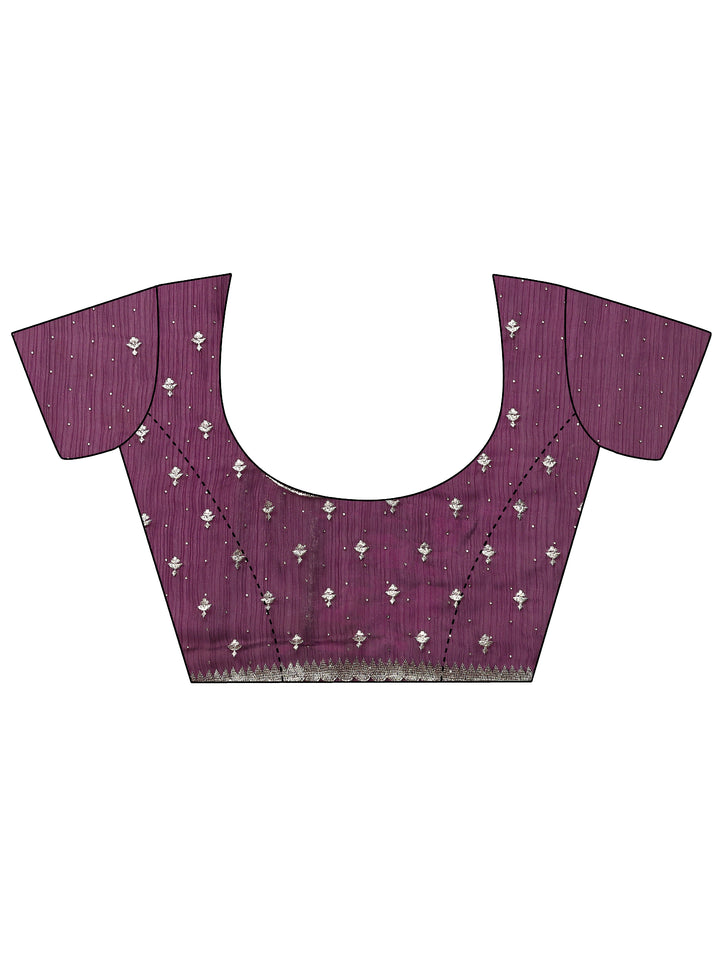 Maroon Embellished Organza Saree With Unstitched Blouse Piece