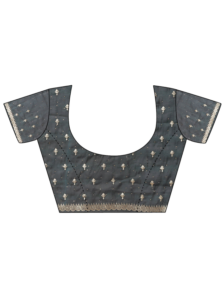 Blue Embellished Organza Saree With Unstitched Blouse Piece