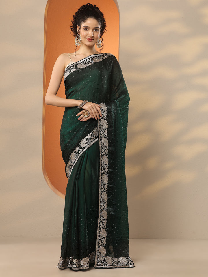 Green Embellished Organza Saree With Unstitched Blouse Piece