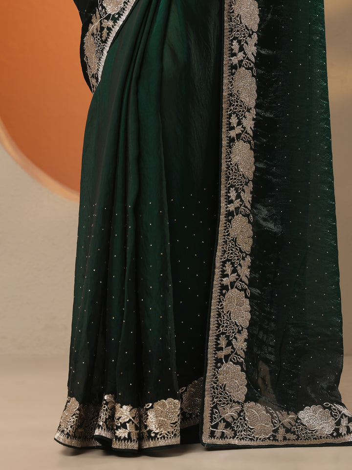 Green Embellished Organza Saree With Unstitched Blouse Piece