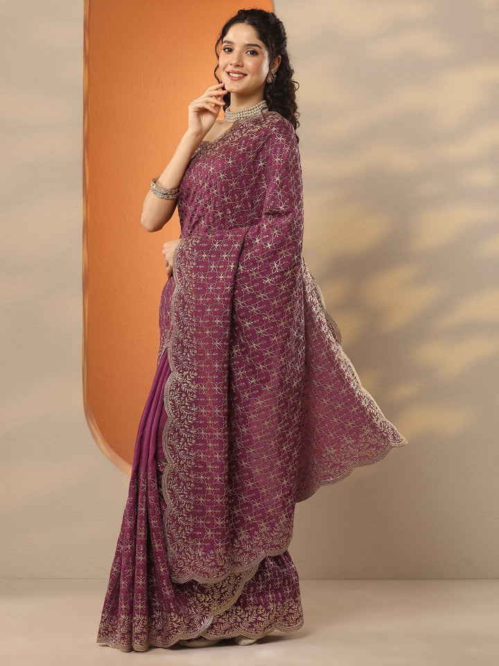 Pink Embellished Silk Blend Saree With Unstitched Blouse Piece