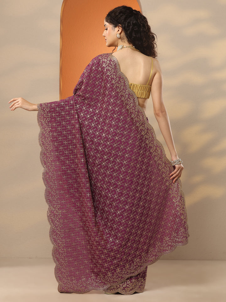 Pink Embellished Silk Blend Saree With Unstitched Blouse Piece