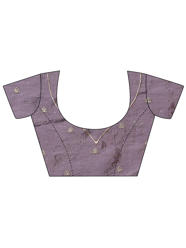 Lavender Embellished Silk Blend Saree With Unstitched Blouse Piece