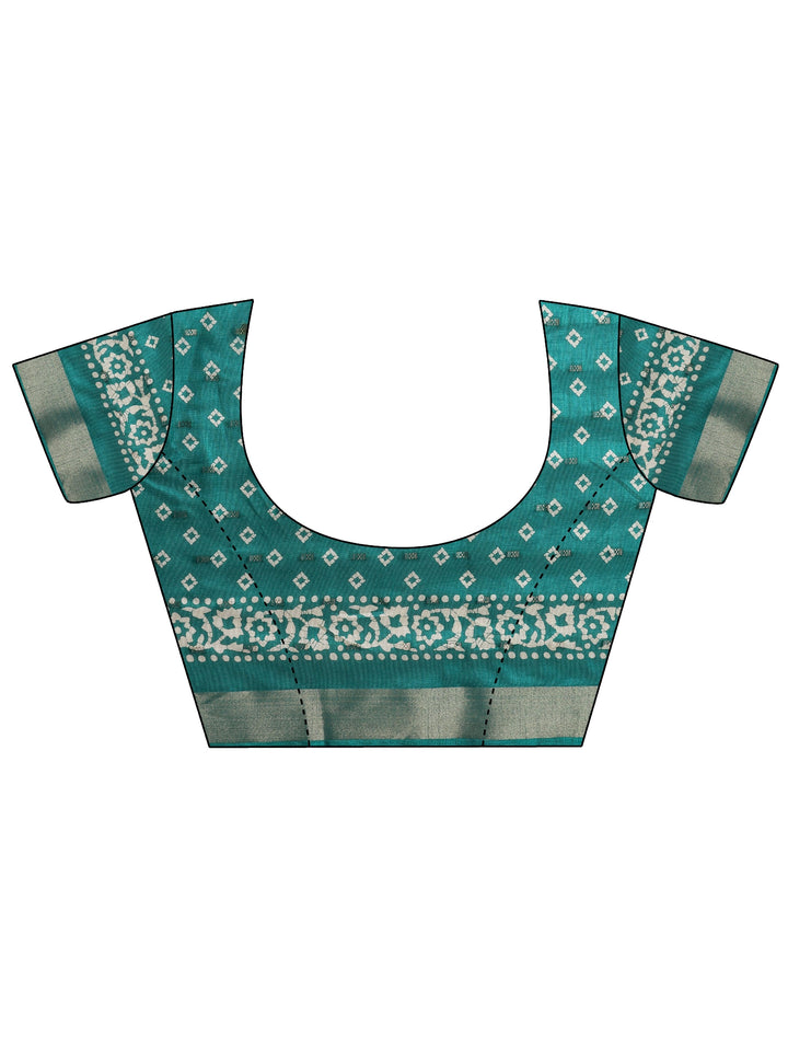 Green Printed Silk Blend Saree With Unstitched Blouse Picece