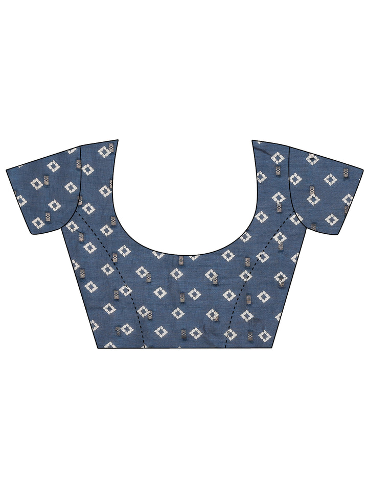 Navy Blue Printed Silk Blend Saree With Unstitched Blouse Piece