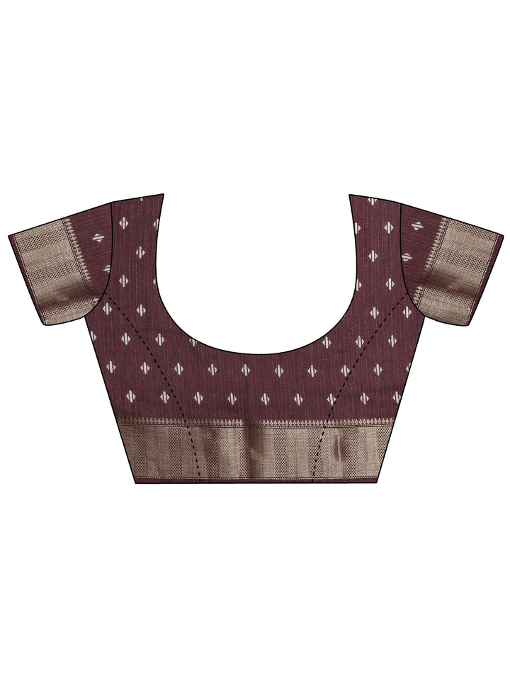 Brown Printed Silk Blend Saree With Unstitched Blouse Picece
