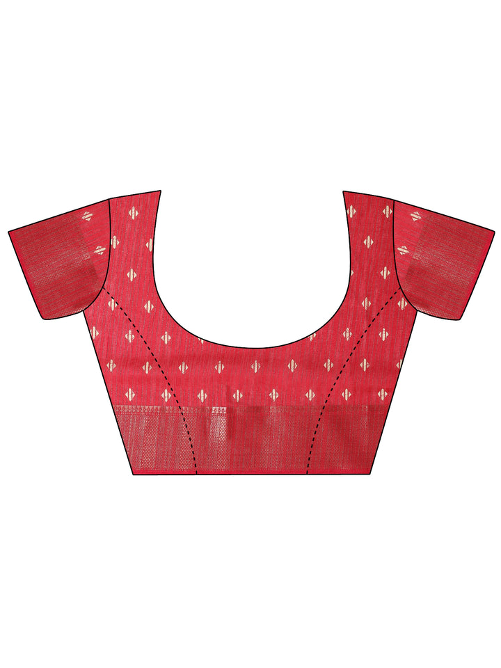 Pink Printed Silk Blend Saree With Unstitched Blouse Piece