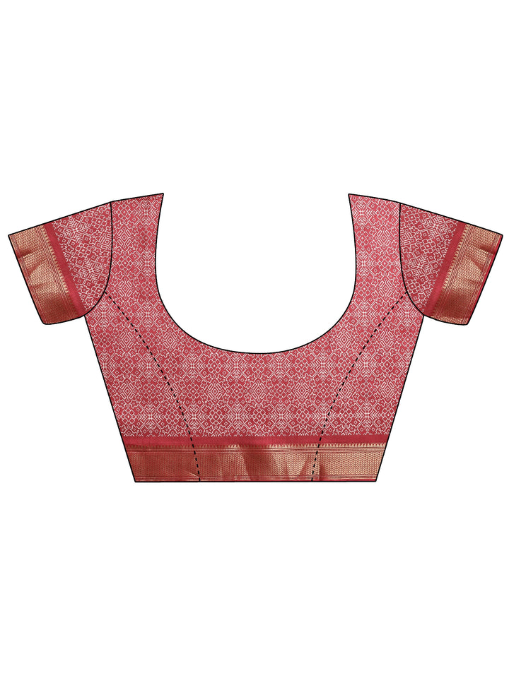Magenta Printed Silk Blend Saree With Unstitched Blouse Piece