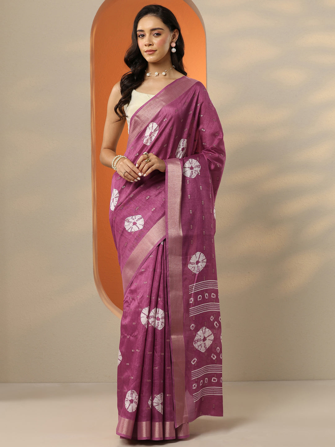 Mauve Printed Silk Blend Saree With Unstitched Blouse Piece