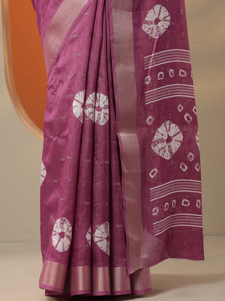 Mauve Printed Silk Blend Saree With Unstitched Blouse Piece