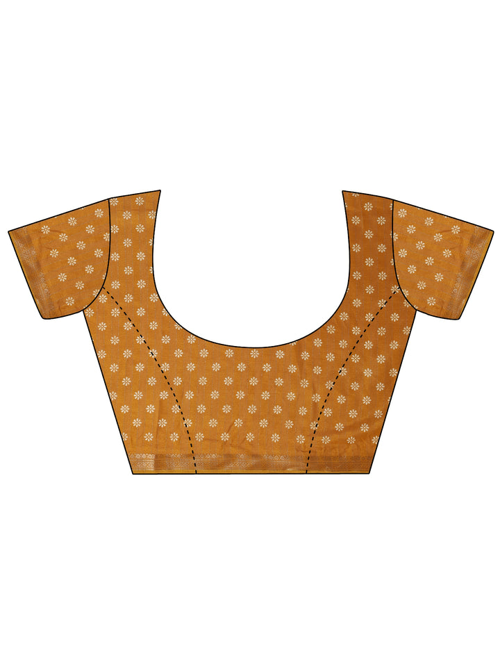 Mustard Printed Silk Blend Saree With Unstitched Blouse Piece