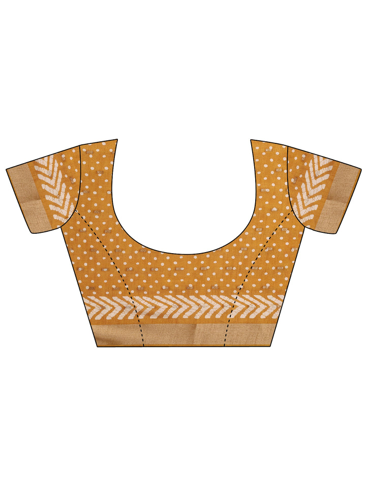 Mustard Printed Silk Blend Saree With Unstitched Blouse Piece
